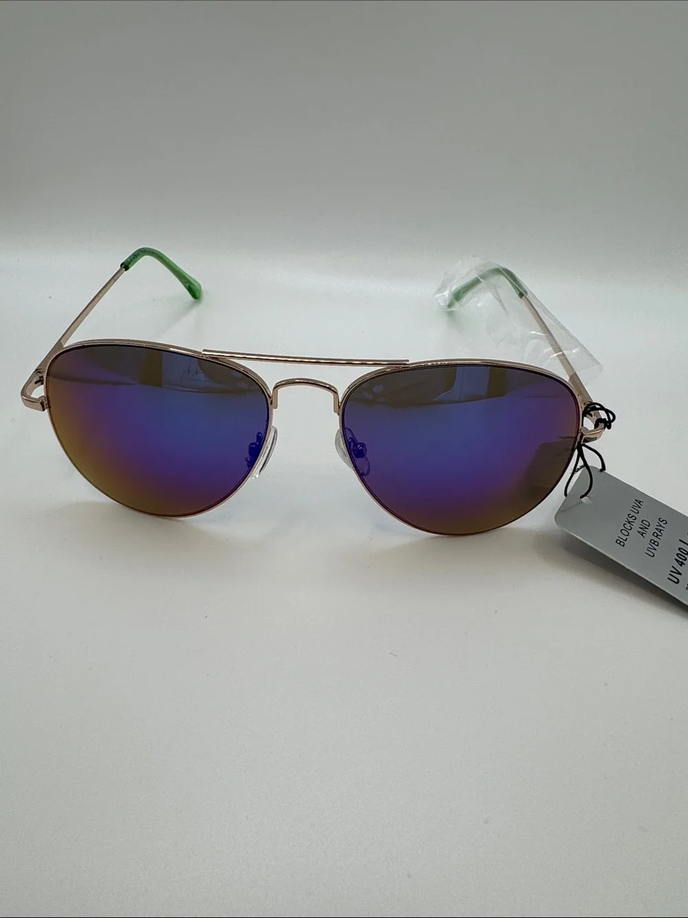 Mirrored Aviator Sunglasses - Purple/Blue Lenses
